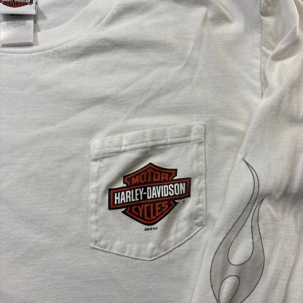 Harley Davidson Long Sleeve Pocket Tee Mens XL Flame Sleeve